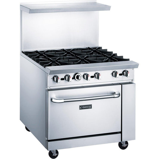 36-inch commercial gas range with six open burners