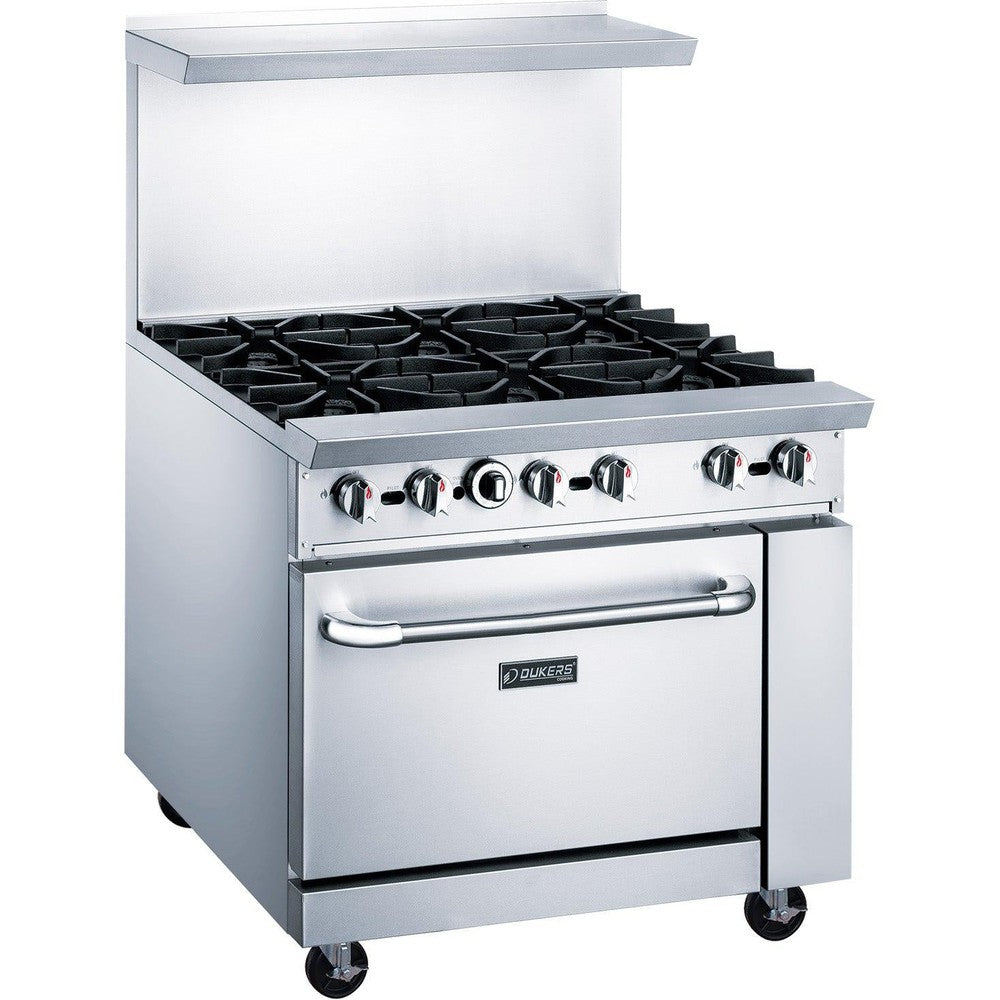36-inch commercial gas range with six open burners
